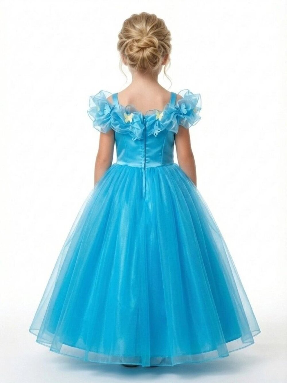 Girls Cinderella Inspired Blue Butterfly Princess Costume Dress Elegant (Size 6) - Picture 2 of 2